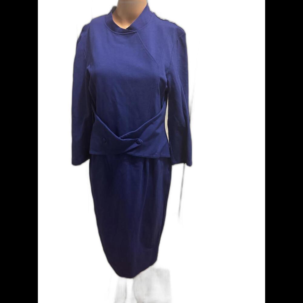 Mary Crafts Elegant Vintage Blue Dress with Unique Front Twist SZ-14